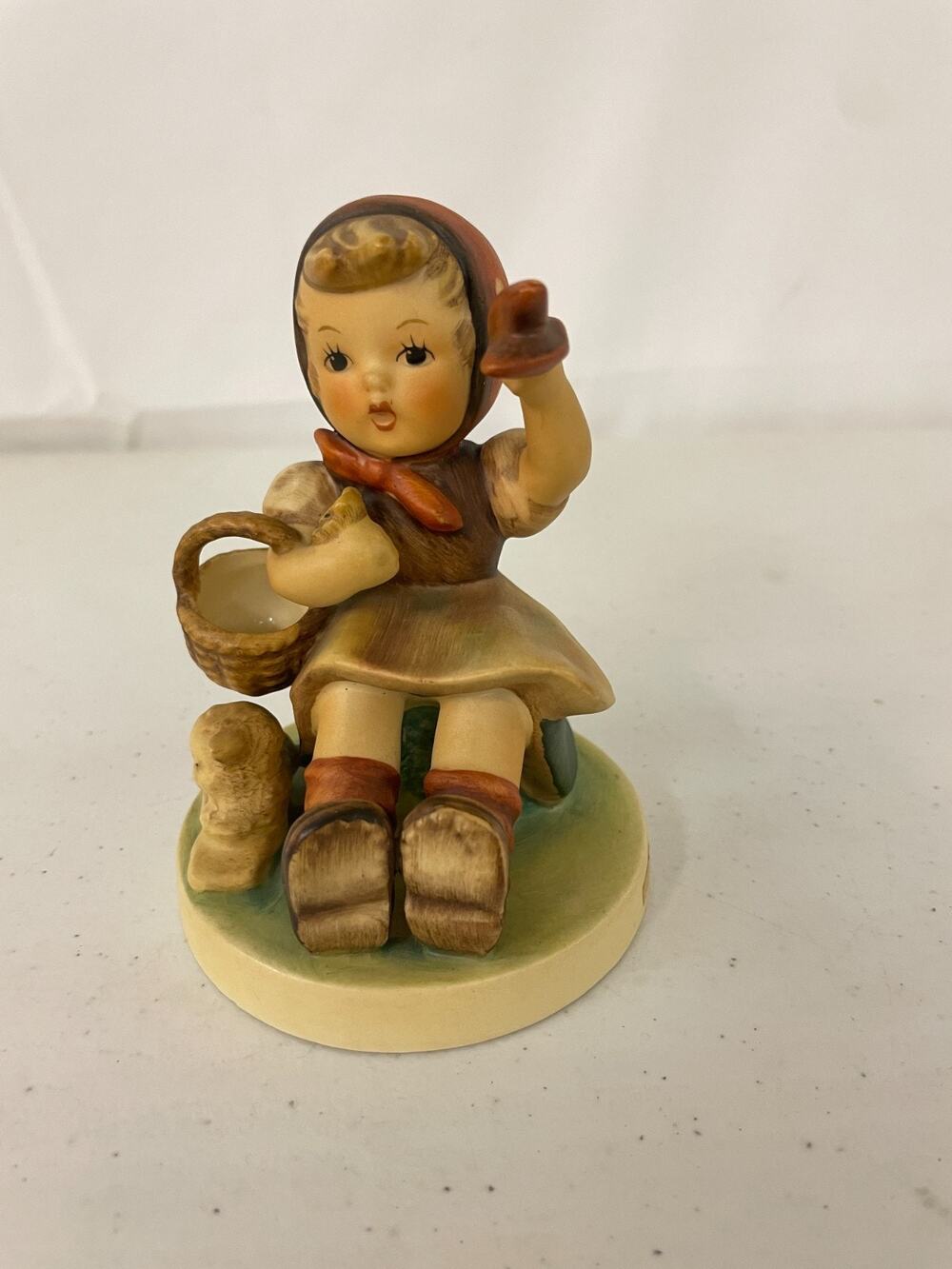 Vintage Goebel Hummel Farewell #65 Girl Seated with Basket and Lamb Figurine
